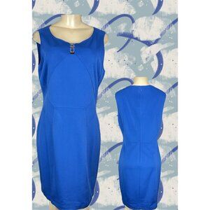 Ivanka Trump 14 Blue Scoop Neck Bar Accent Seam Detail Lined Sleeveless Dress